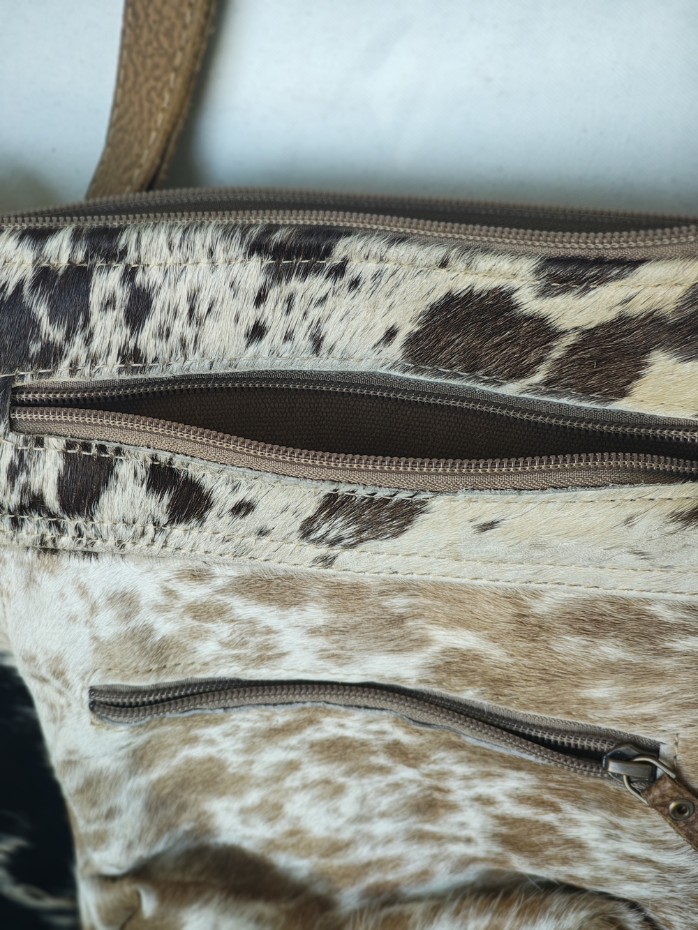 Natural Cowhide Crossbody Bag in Brown and Cream